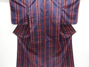 未使用品　格子織り出し米沢紬着物アンサンブル